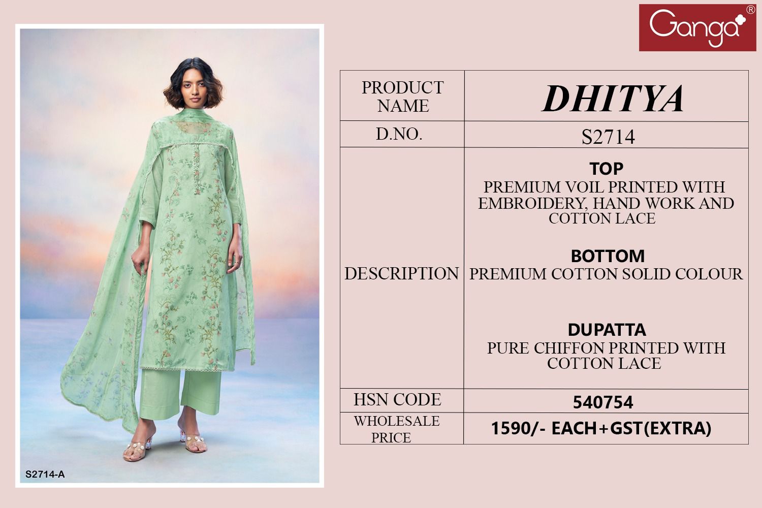 Dhitya 2714 By Ganga Embroidery Printed Dress Material Wholesale Clothing Suppliers In India